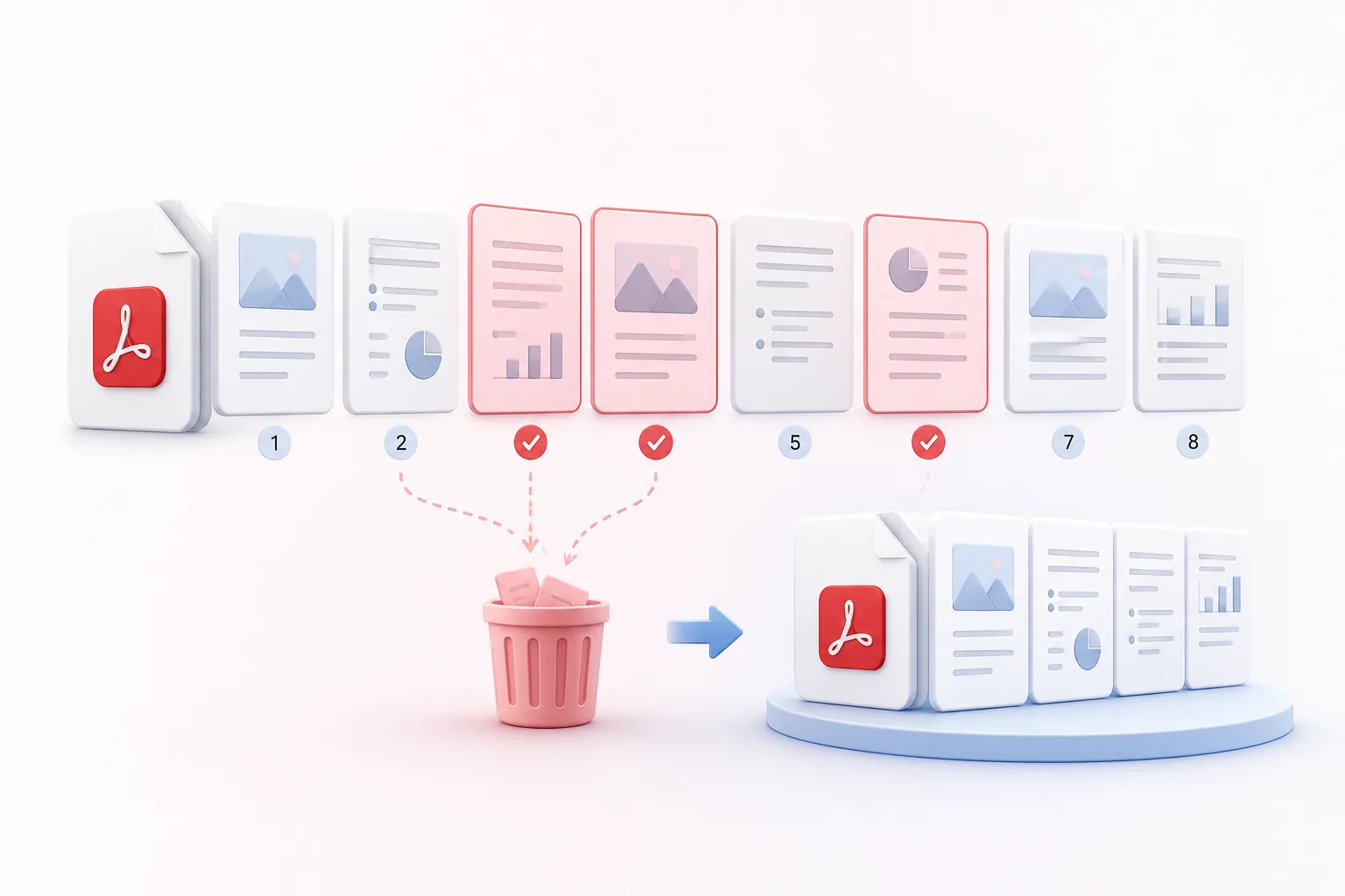 Selected unwanted PDF pages being removed while other pages remain