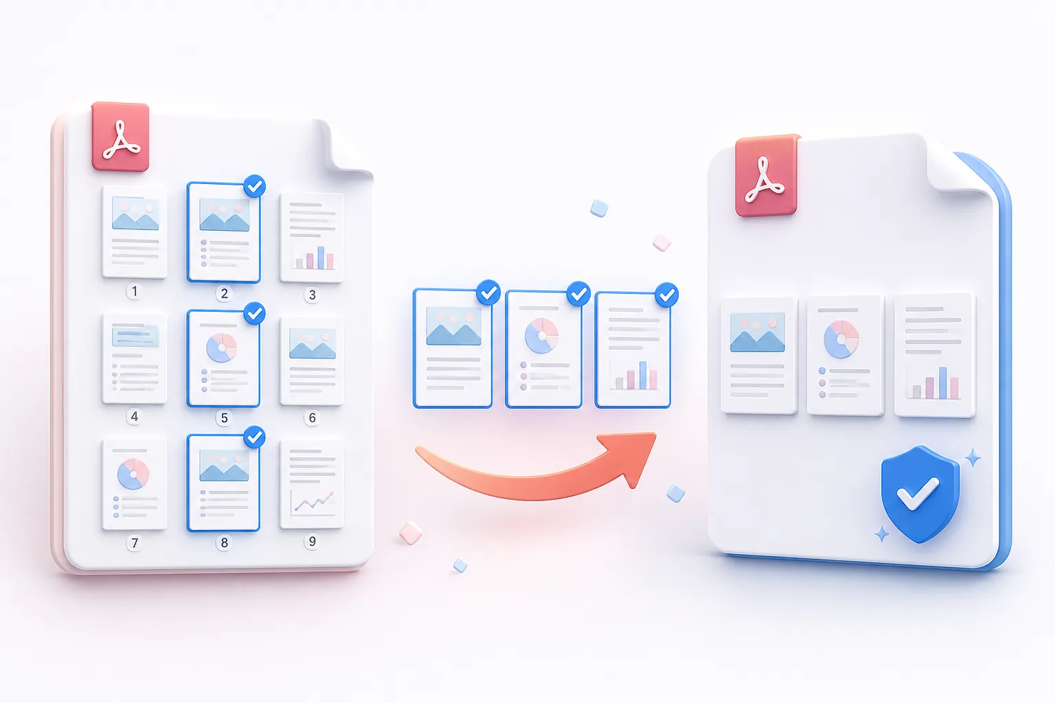 Selected PDF pages being copied into a separate PDF in their original order