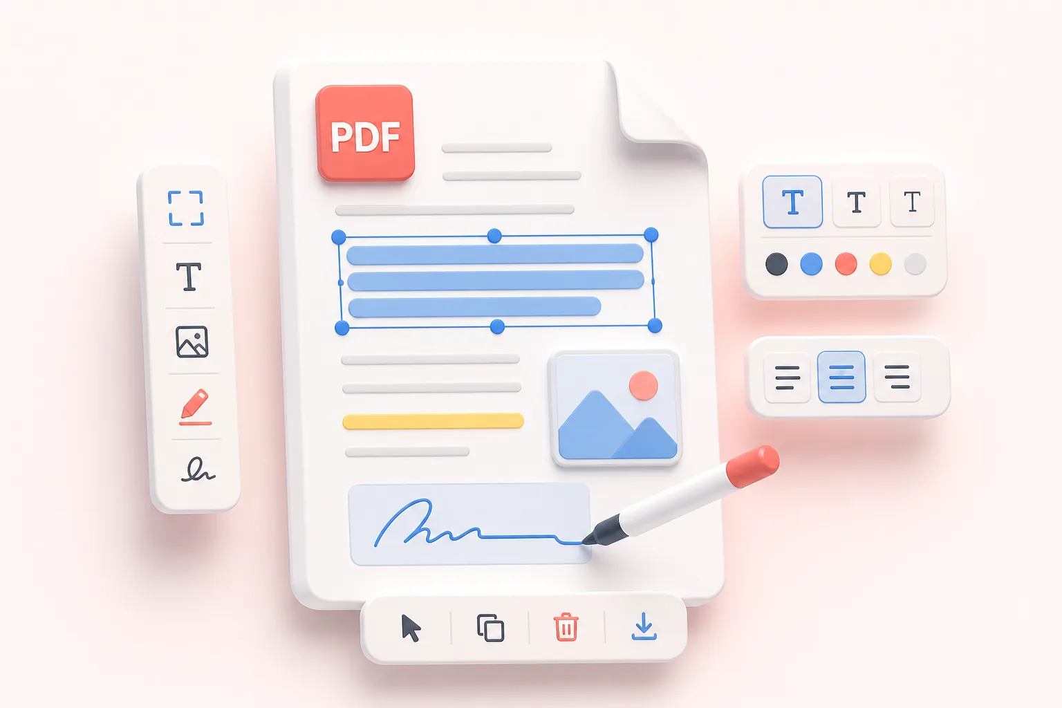 PDF document with selected text images highlights and editing controls