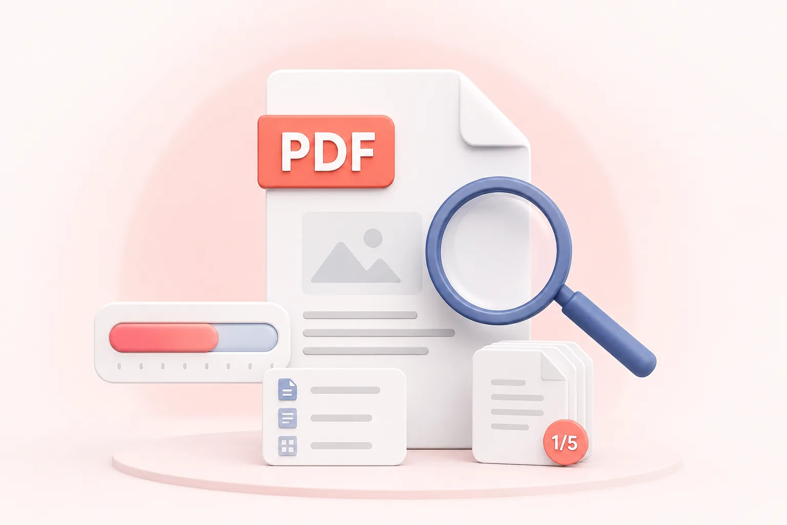 A magnifying glass inspecting PDF size and document properties