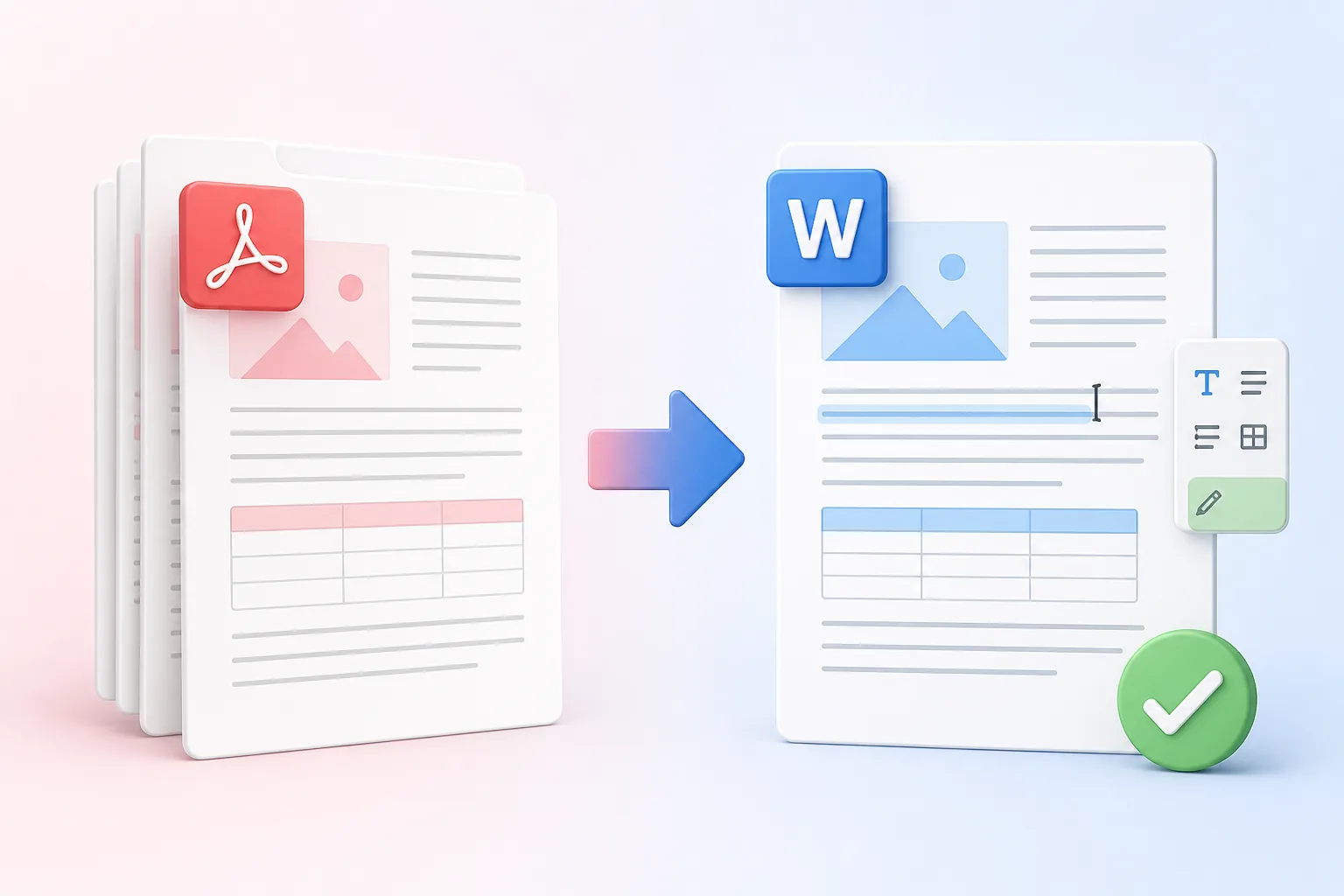 PDF pages being converted into an editable Word document